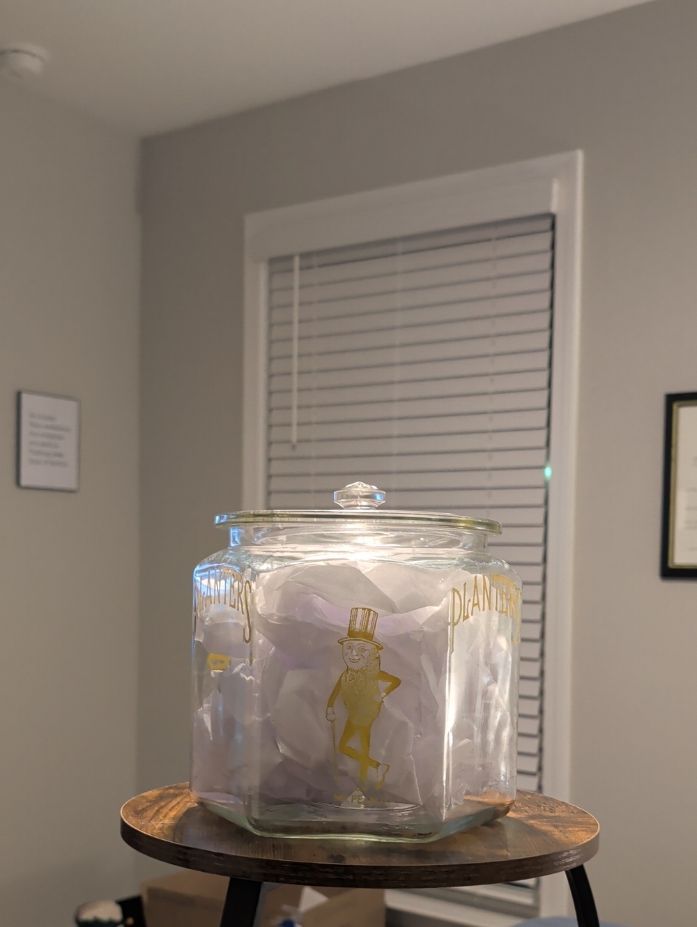 Planters, Mr Peanut, Clear Glass Food Storage Jar with Gold Accent